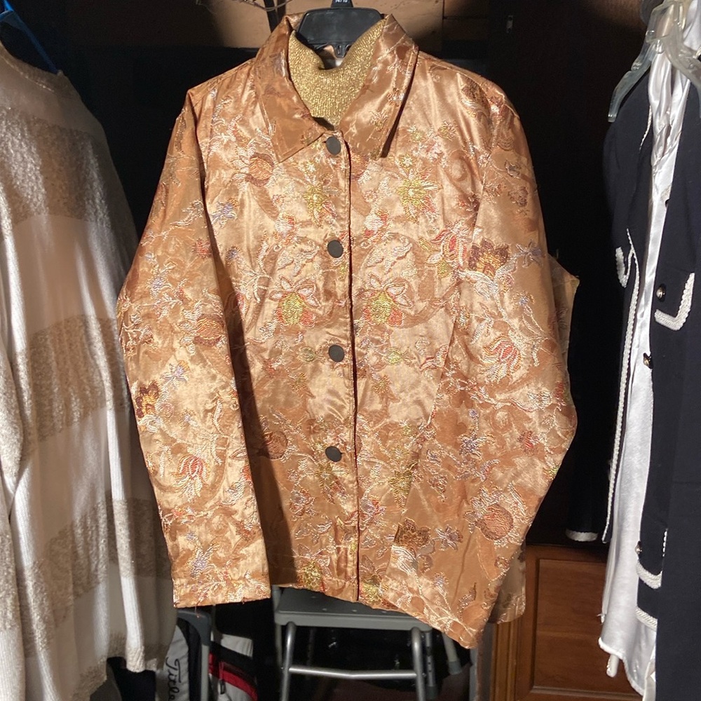 Vintage Chico’s gold, print floral pattern jacket size 2